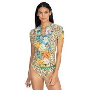NWT Johnny Was Blue Leopard Sporty Surf Shirt